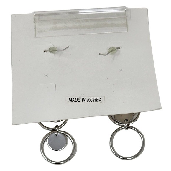 Lia Sophia Shiny Silver Dangle Drop Circle Earrings "Reflection" - Picture 5 of 8